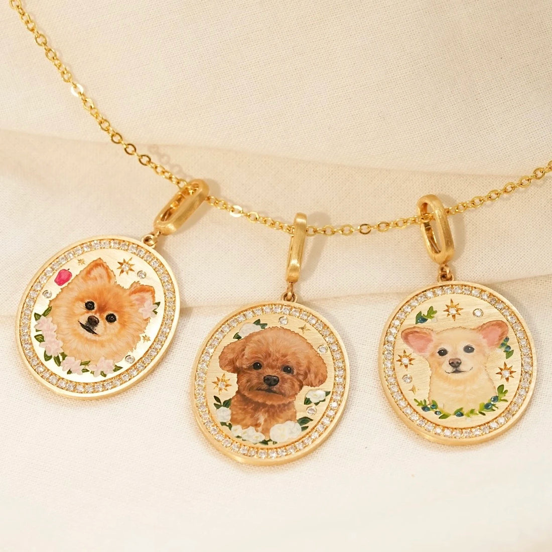 Custom 18k Gold Hand-Painted Pet Portrait Necklace