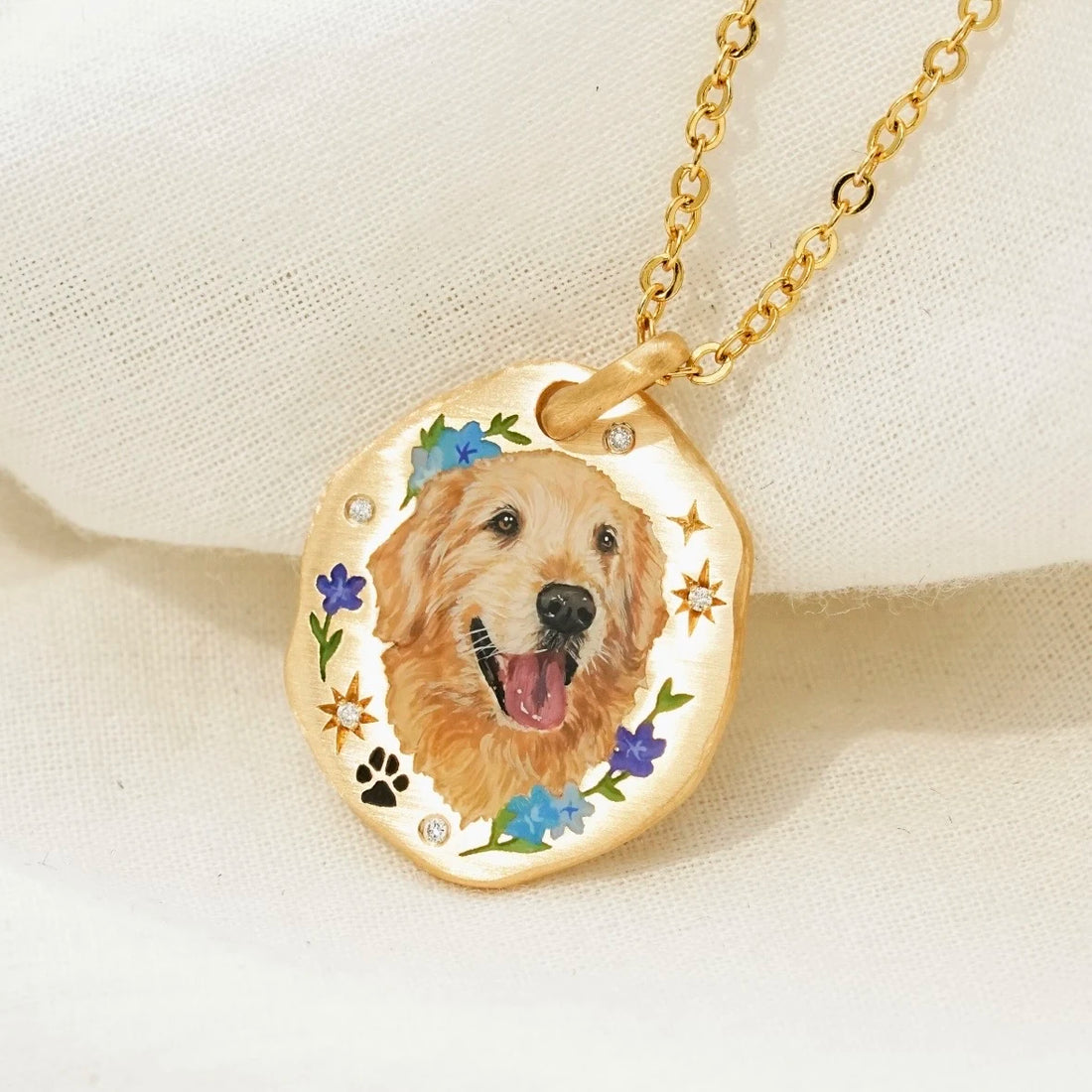 Custom 18k Gold Hand-Painted Pet Portrait Necklace