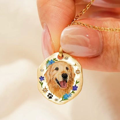 Custom 18k Gold Hand-Painted Pet Portrait Necklace