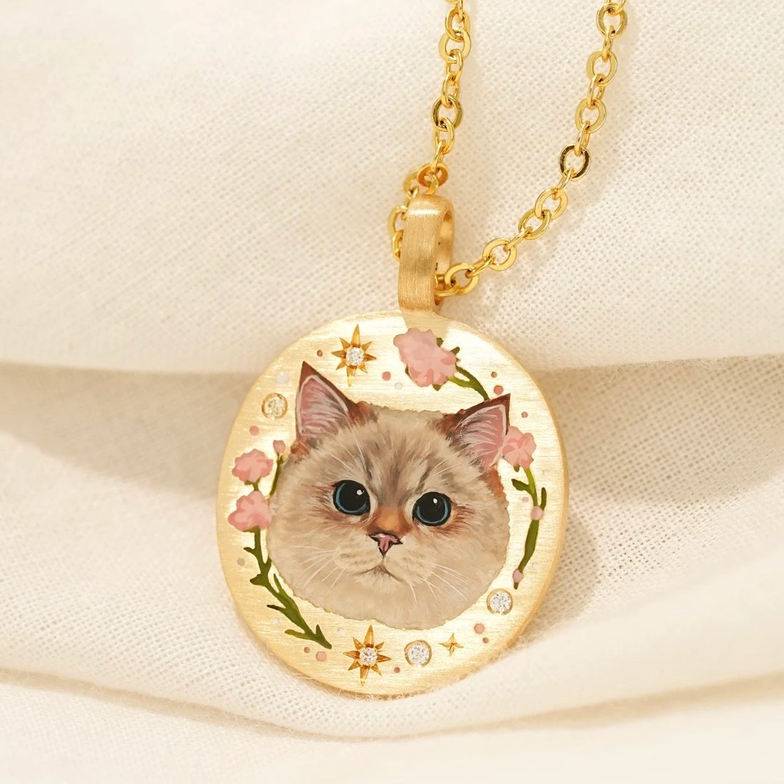 Custom 18k Gold Hand-Painted Pet Portrait Necklace